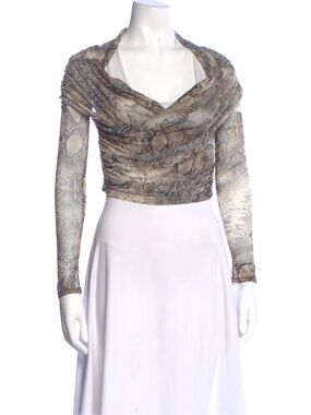 Lapointe Snake Print Mesh Draped Crop Top